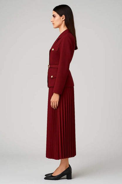 Damen Zweireihiger Blazer Set mit Faltenrock