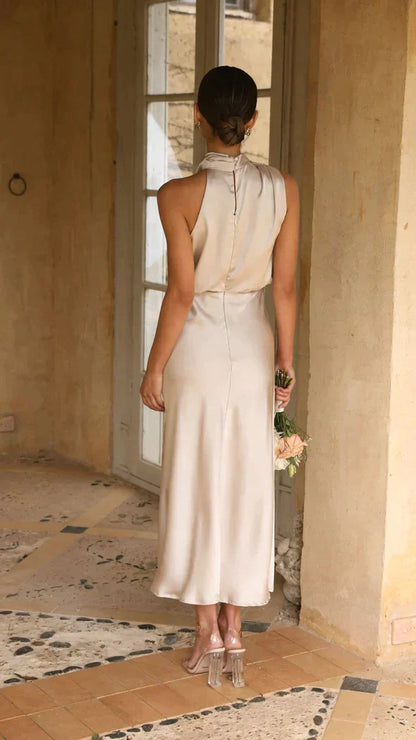 Damen Elegantes Midi-Kleid Neckholder Drapiert
