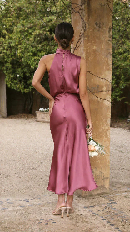 Damen Elegantes Midi-Kleid Neckholder Drapiert
