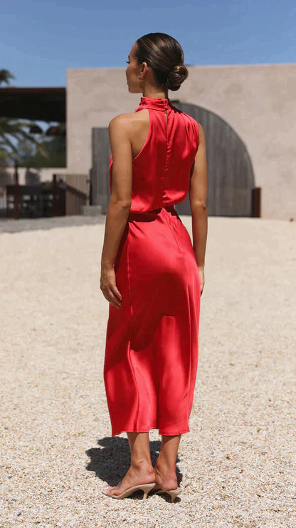 Damen Elegantes Midi-Kleid Neckholder Drapiert