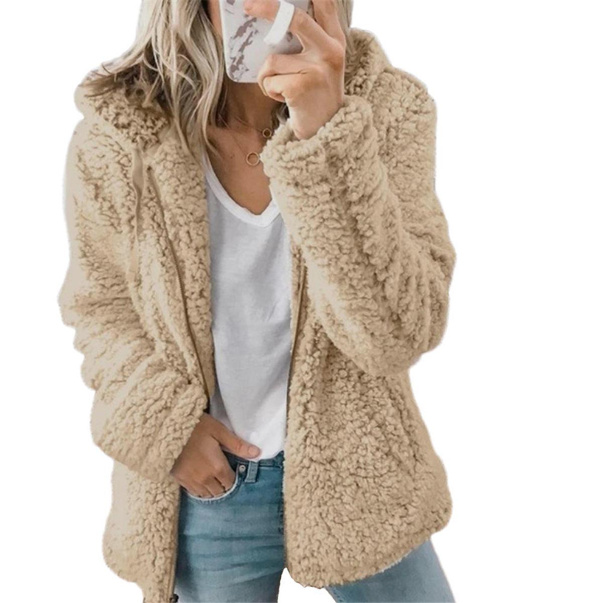 Damen Teddy Fleece Mantel Elegantes Design Mit Taschen