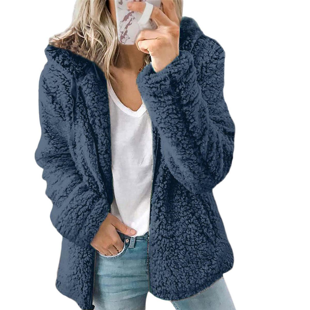 Damen Teddy Fleece Mantel Elegantes Design Mit Taschen