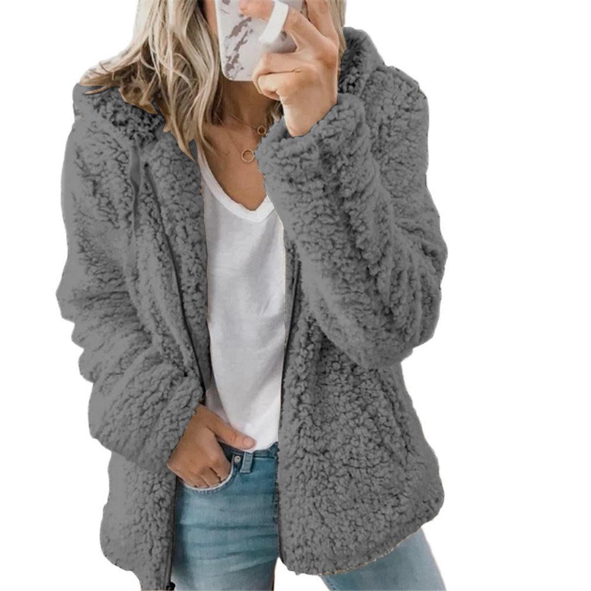 Damen Teddy Fleece Mantel Elegantes Design Mit Taschen