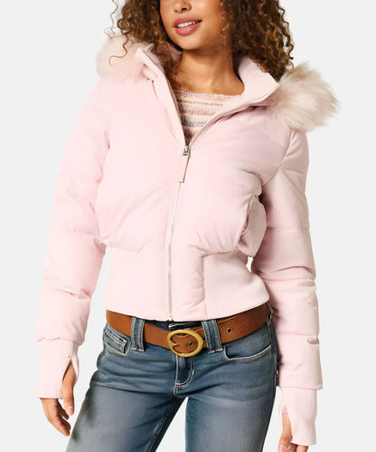 Damen Jacke Abnehmbare Kapuze Elastische Bündchen