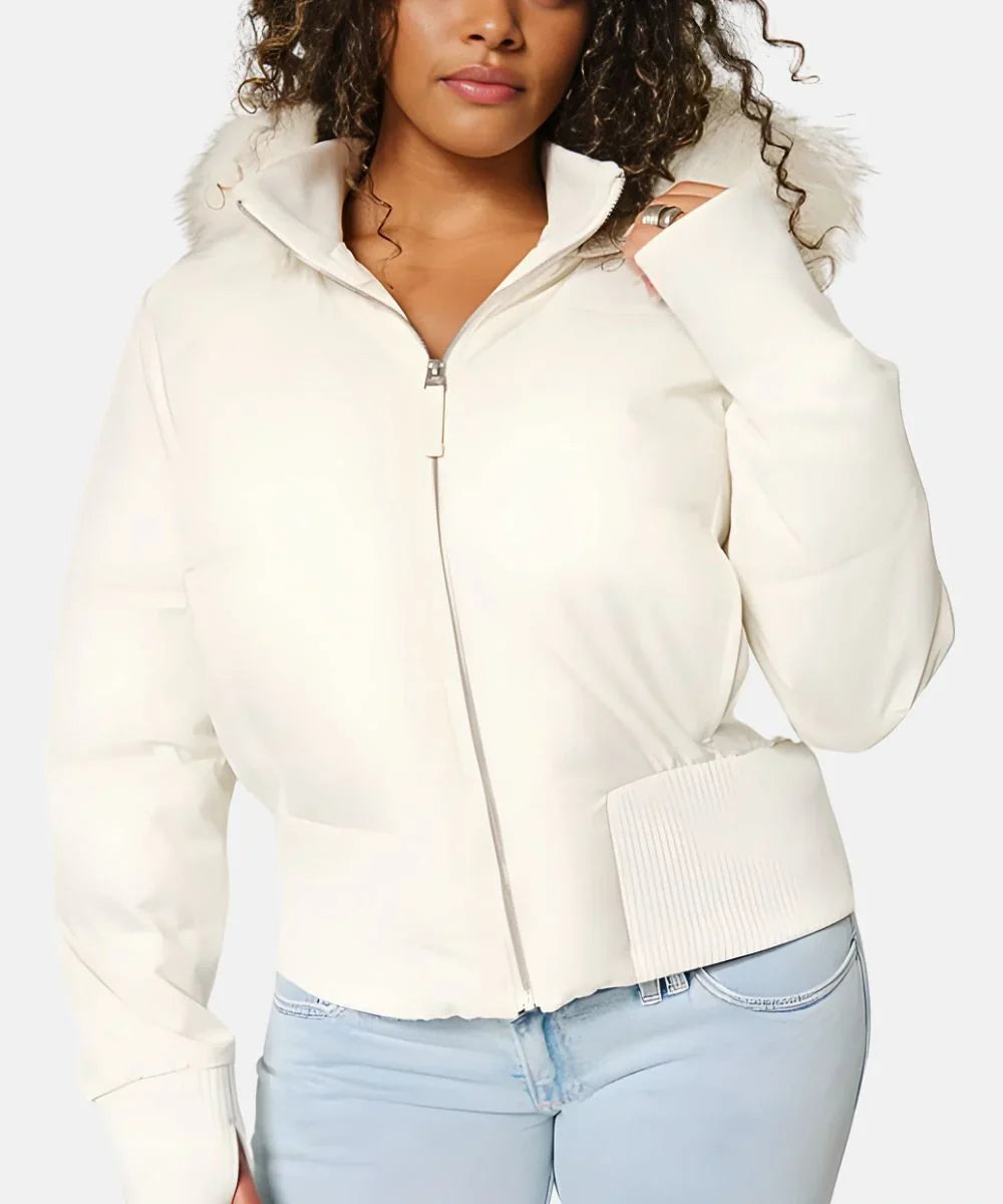 Damen Jacke Abnehmbare Kapuze Elastische Bündchen
