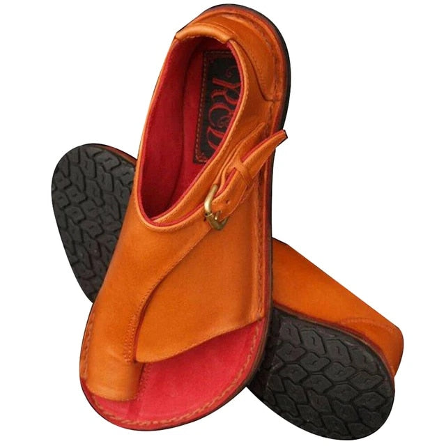 Damen Flache Sandalen Schnalle Leder