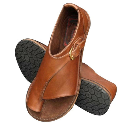 Damen Flache Sandalen Schnalle Leder