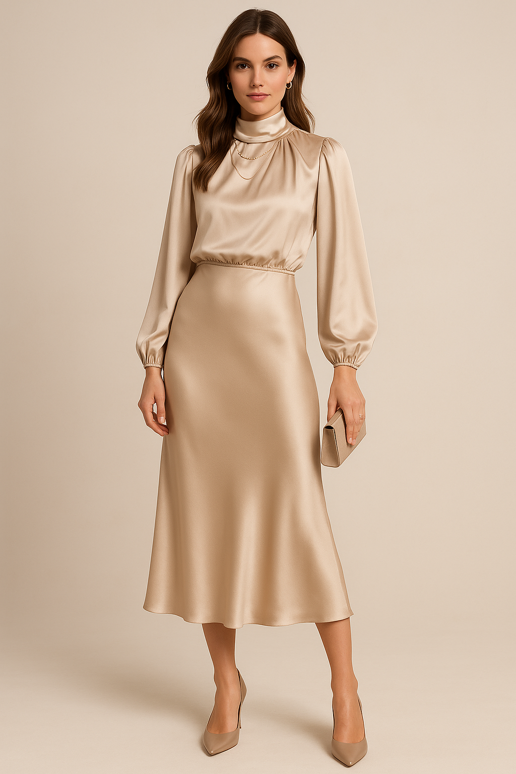 Damen Midikleid Hochhalter Ausschnitt - Norvielle