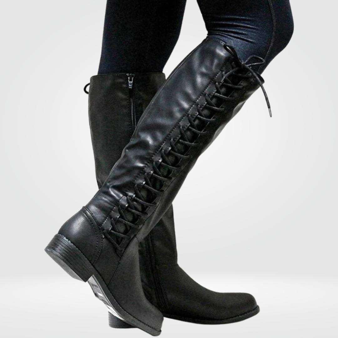 Damen Overknee Stiefel Schnürung Seitenreißverschluss