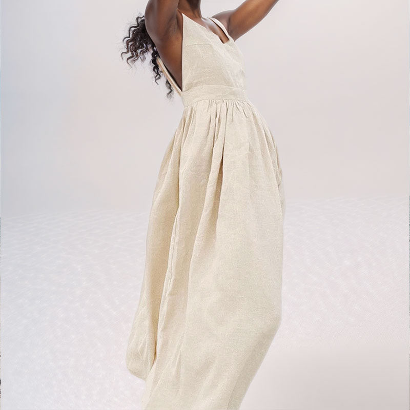 Damen Midikleid V-Ausschnitt Rückenausschnitt Schlitz