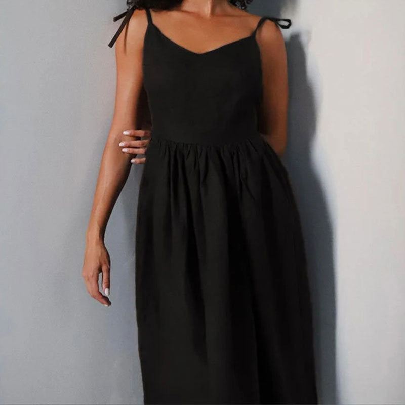 Damen Midikleid V-Ausschnitt Rückenausschnitt Schlitz