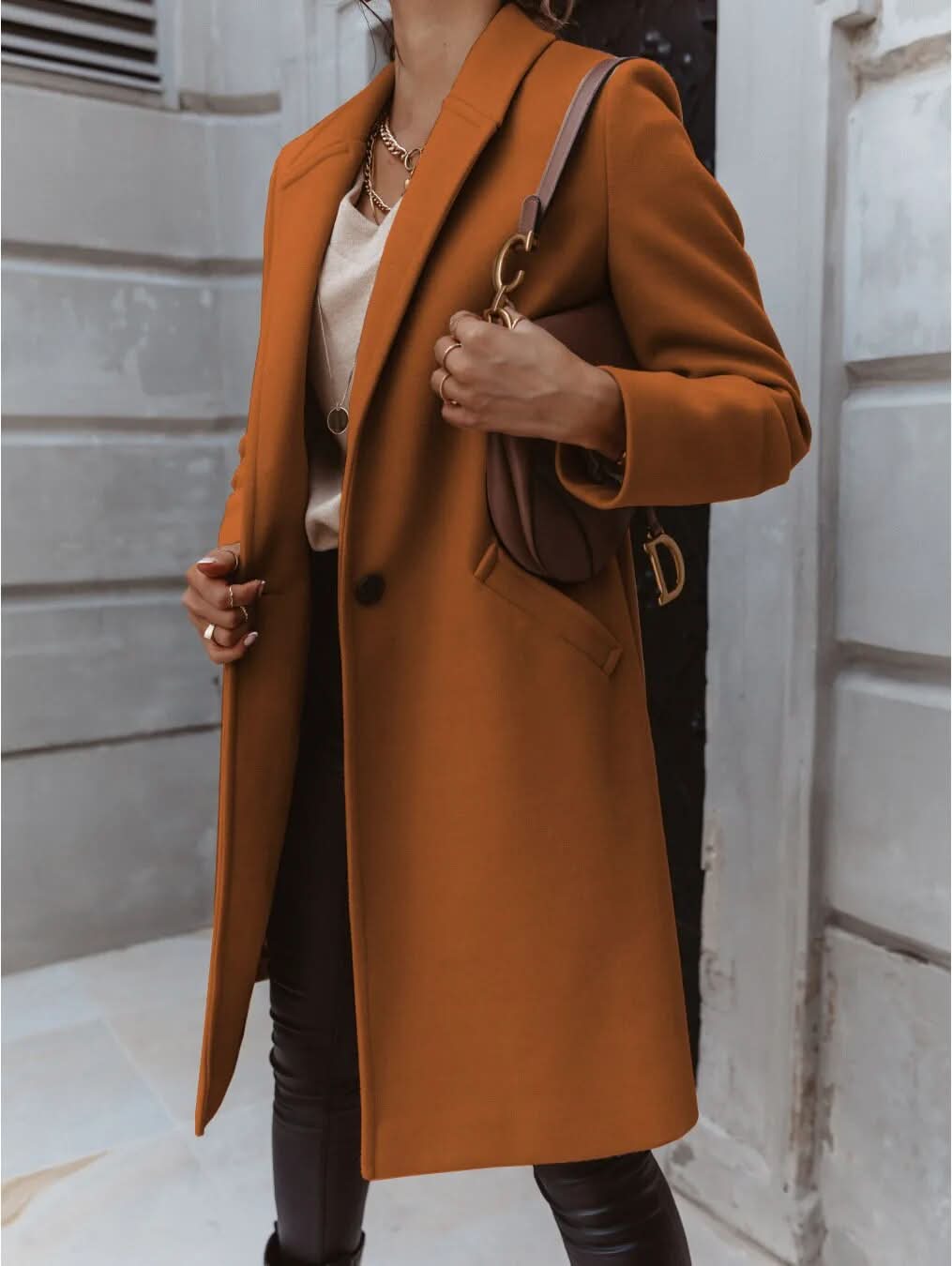 Damen Langmantel Elegantes Design Strukturiert