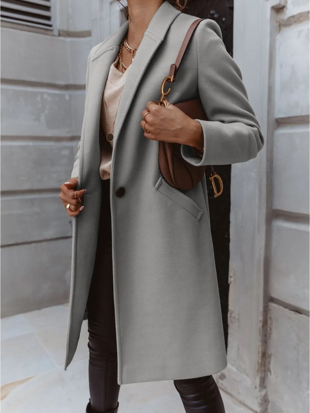 Damen Langmantel Elegantes Design Strukturiert