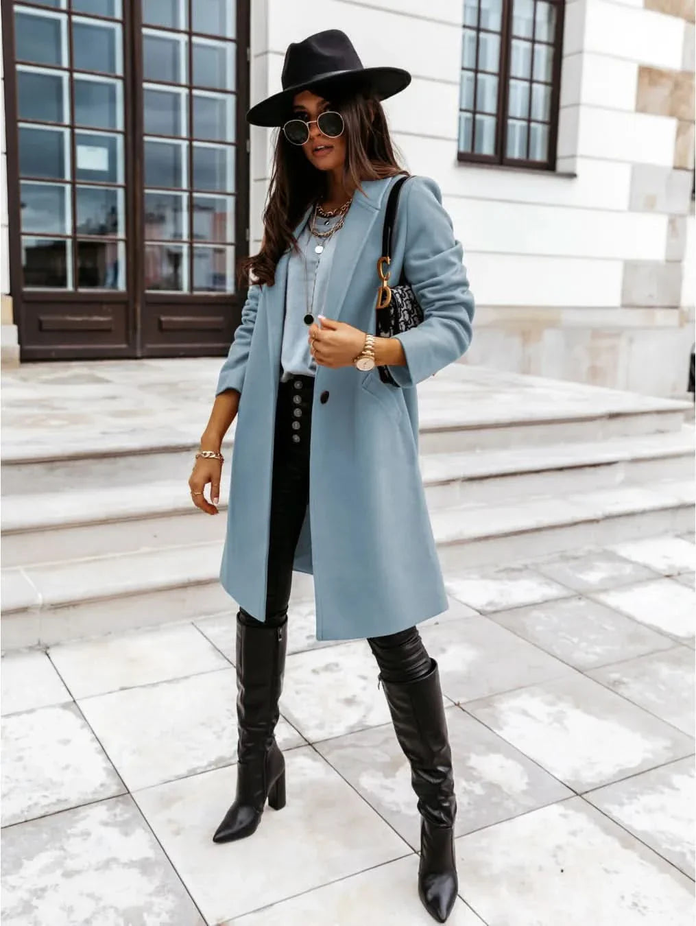 Damen Langmantel Elegantes Design Strukturiert