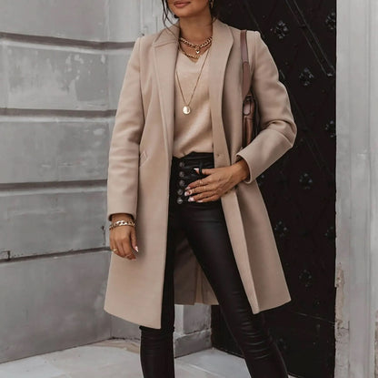 Damen Langmantel Elegantes Design Strukturiert Schwarz - Norvielle