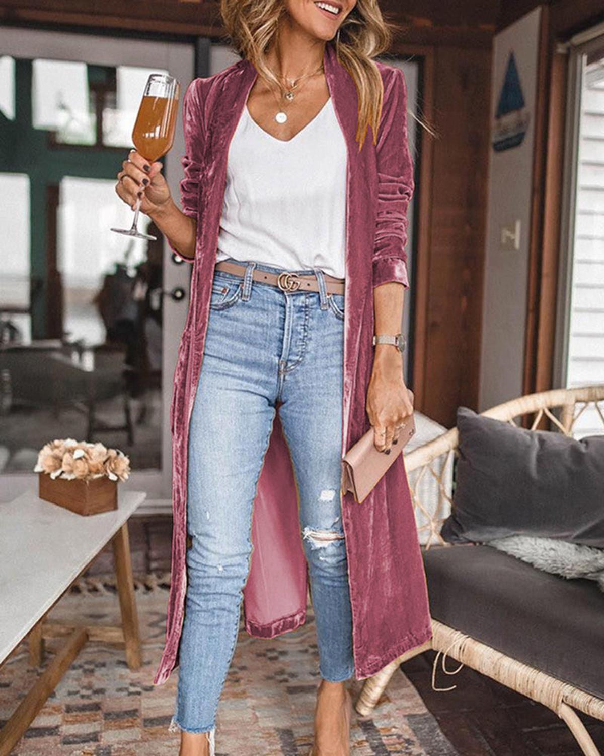 Damen Langärmelige Strickjacke Offen Vorderteil