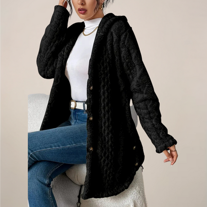 Damen Kapuzenjacke Langer Mantel Strukturiert