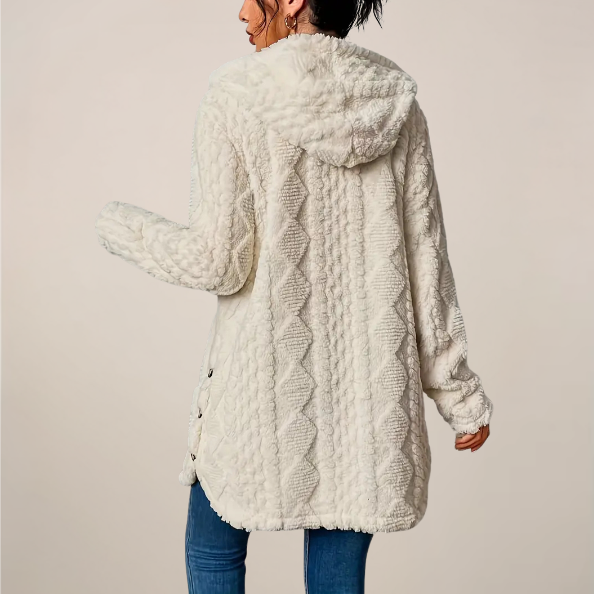 Damen Kapuzenjacke Langer Mantel Strukturiert