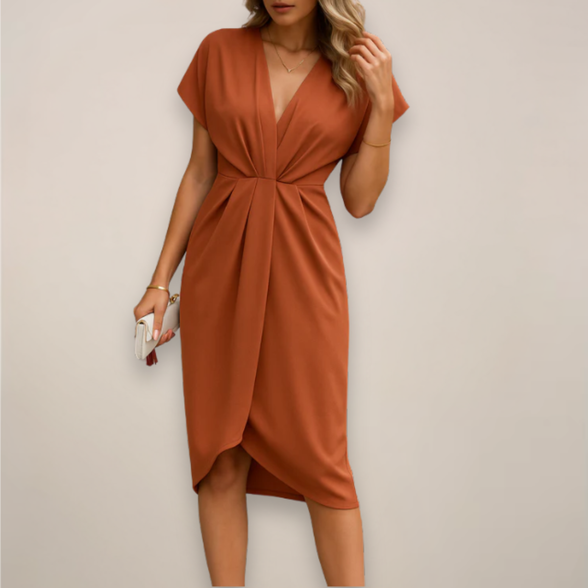 Damen Midikleid Mit Schlitz Kurzarm