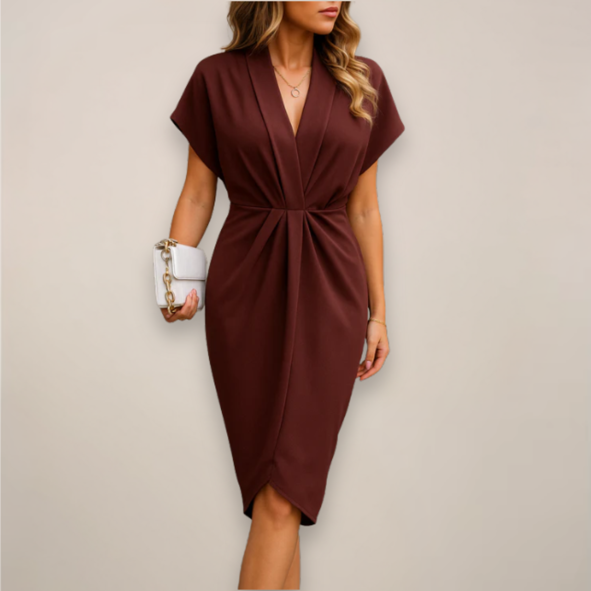 Damen Midikleid Mit Schlitz Kurzarm