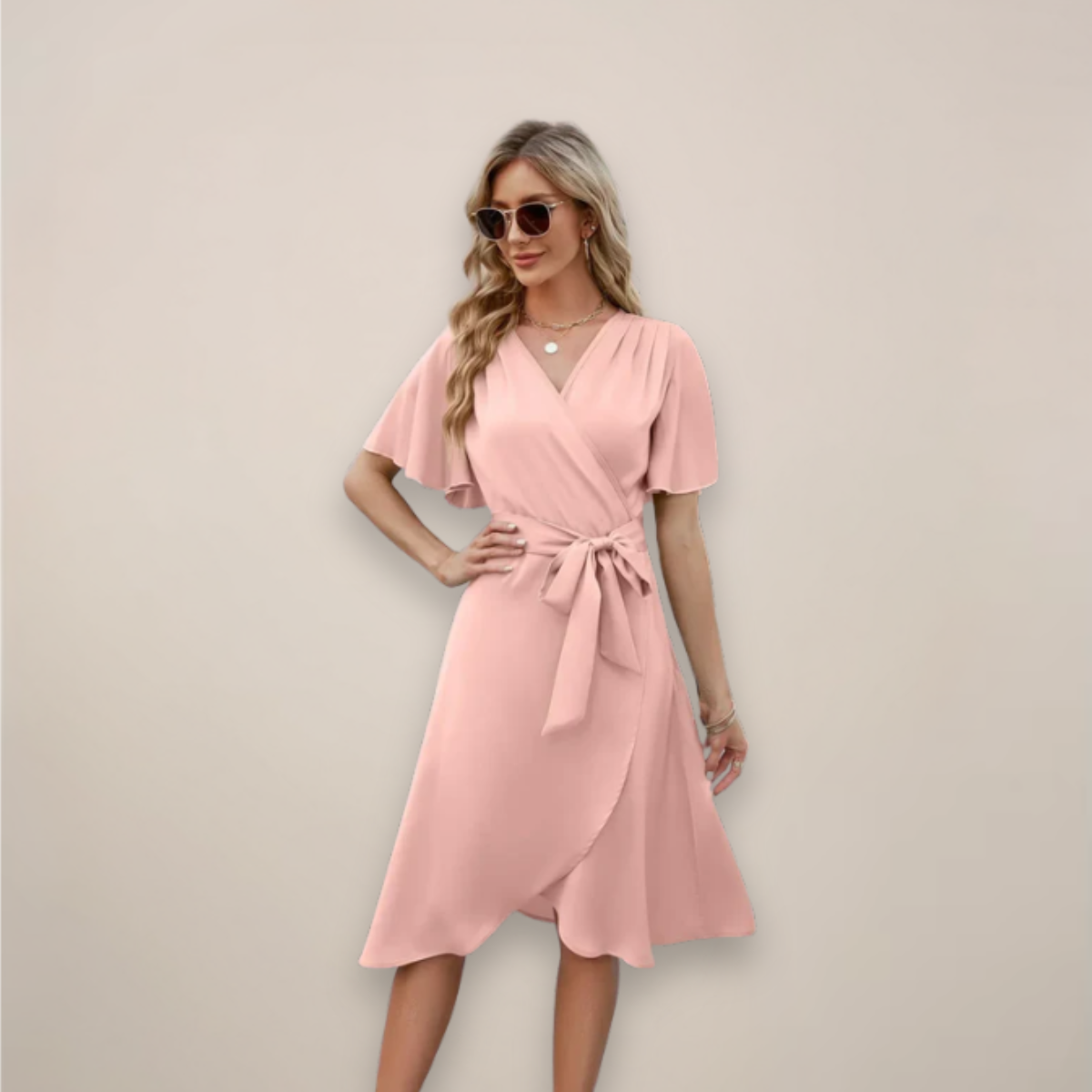 Damen Midi Wickelkleid mit Vorderknoten