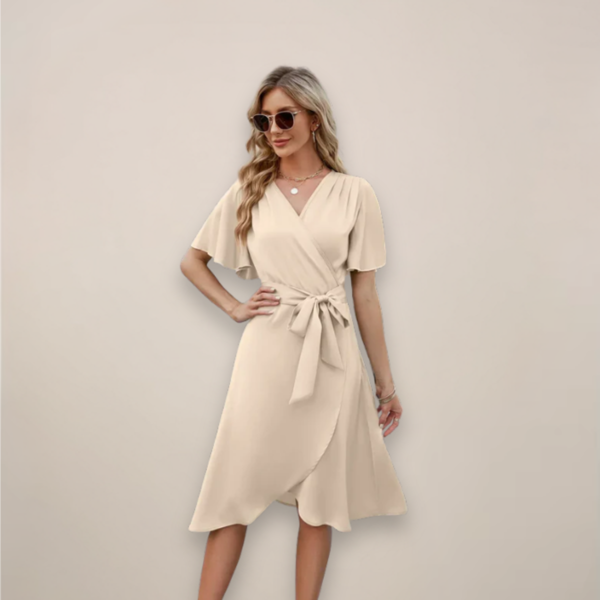 Damen Midi Wickelkleid mit Vorderknoten