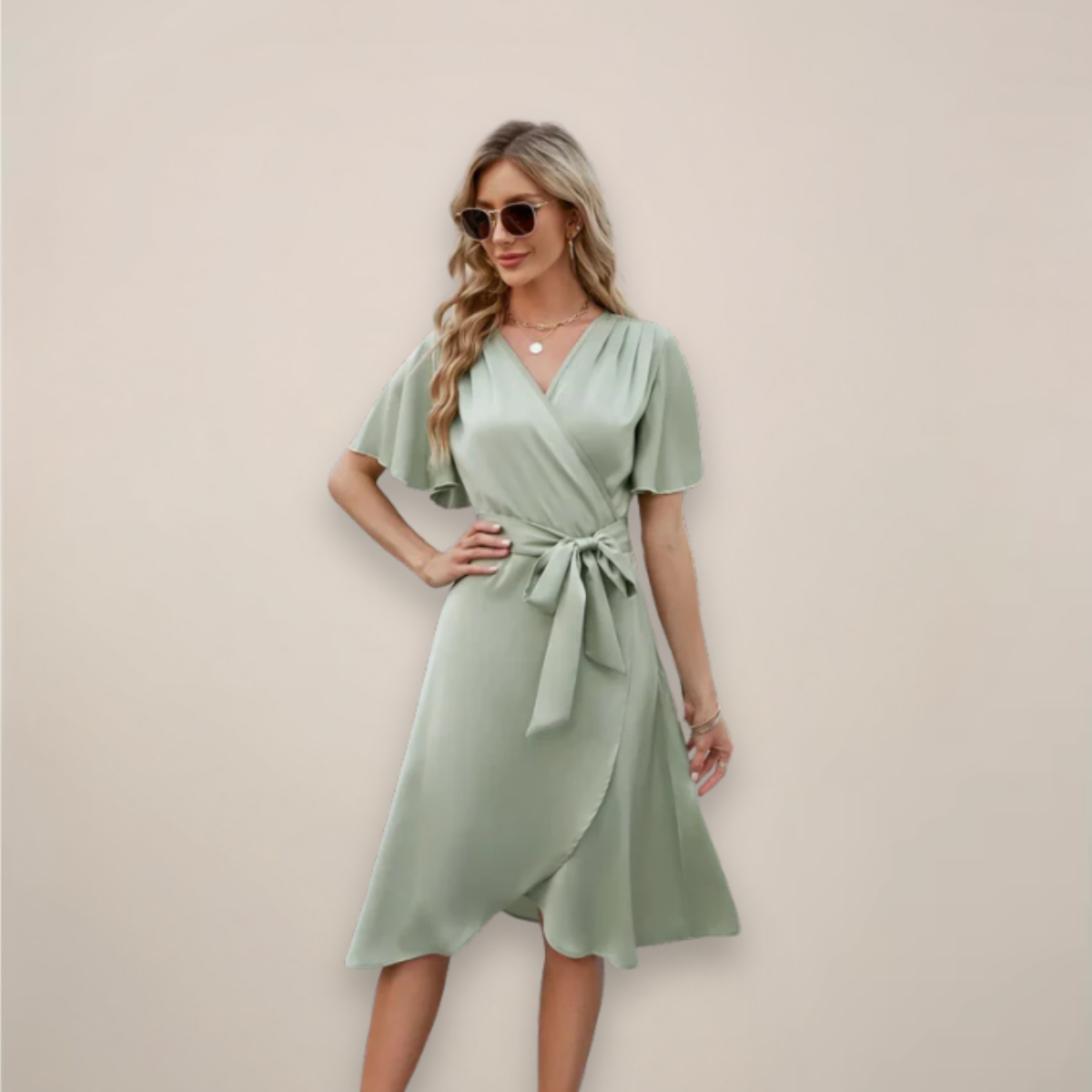 Damen Midi Wickelkleid mit Vorderknoten