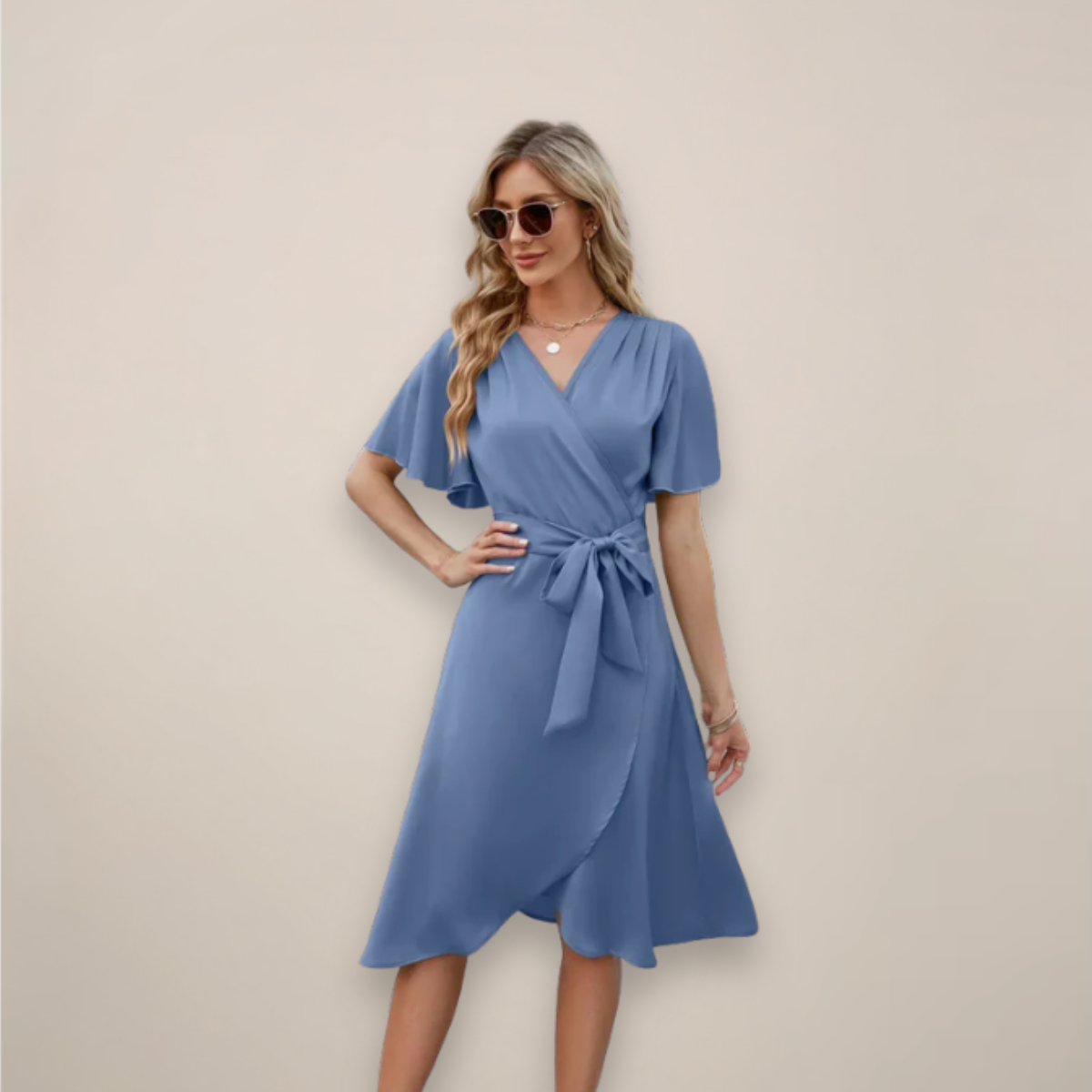 Damen Midi Wickelkleid mit Vorderknoten - Norvielle