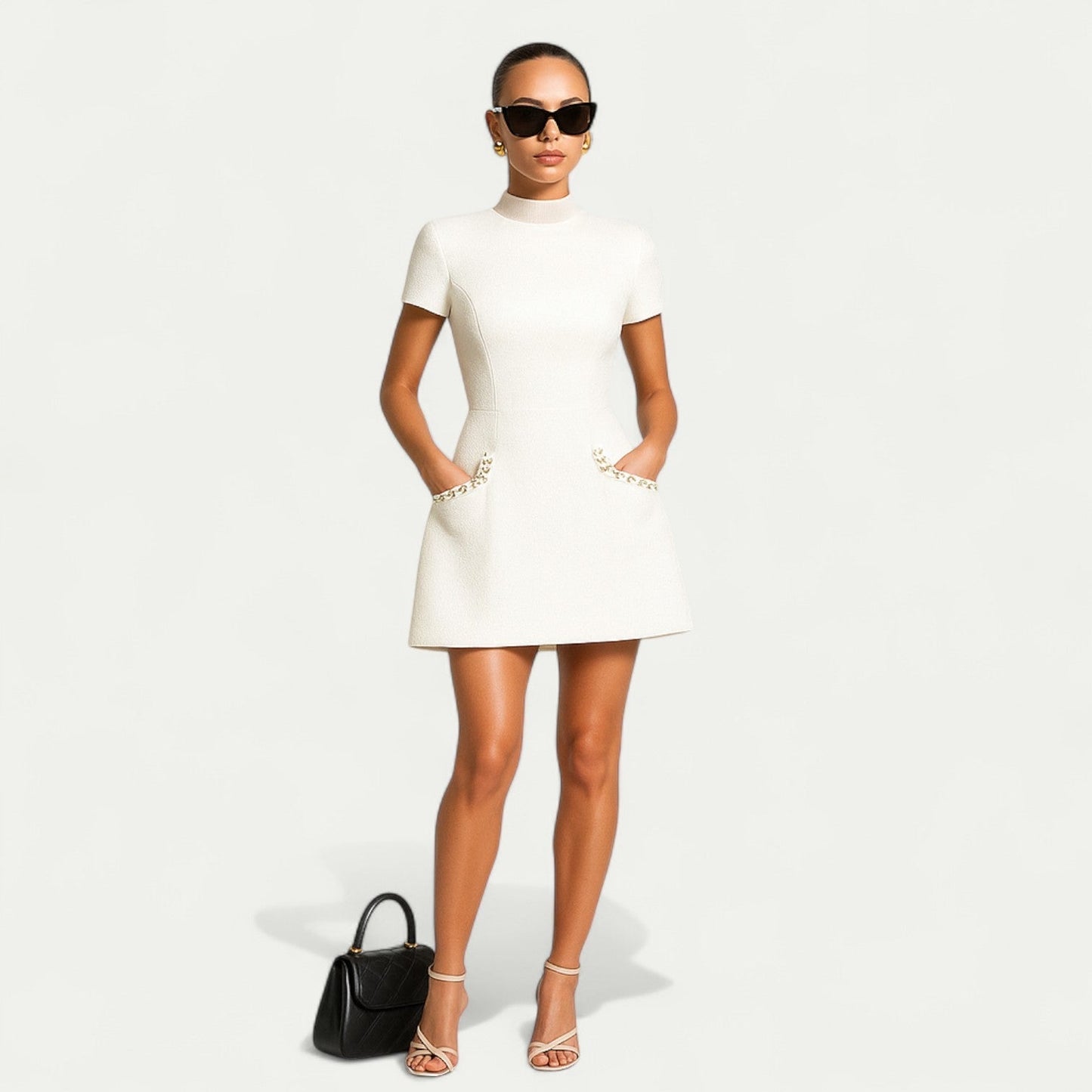Damen Minikleid Kurzarm Elegant