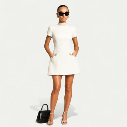 Damen Minikleid Kurzarm Elegant