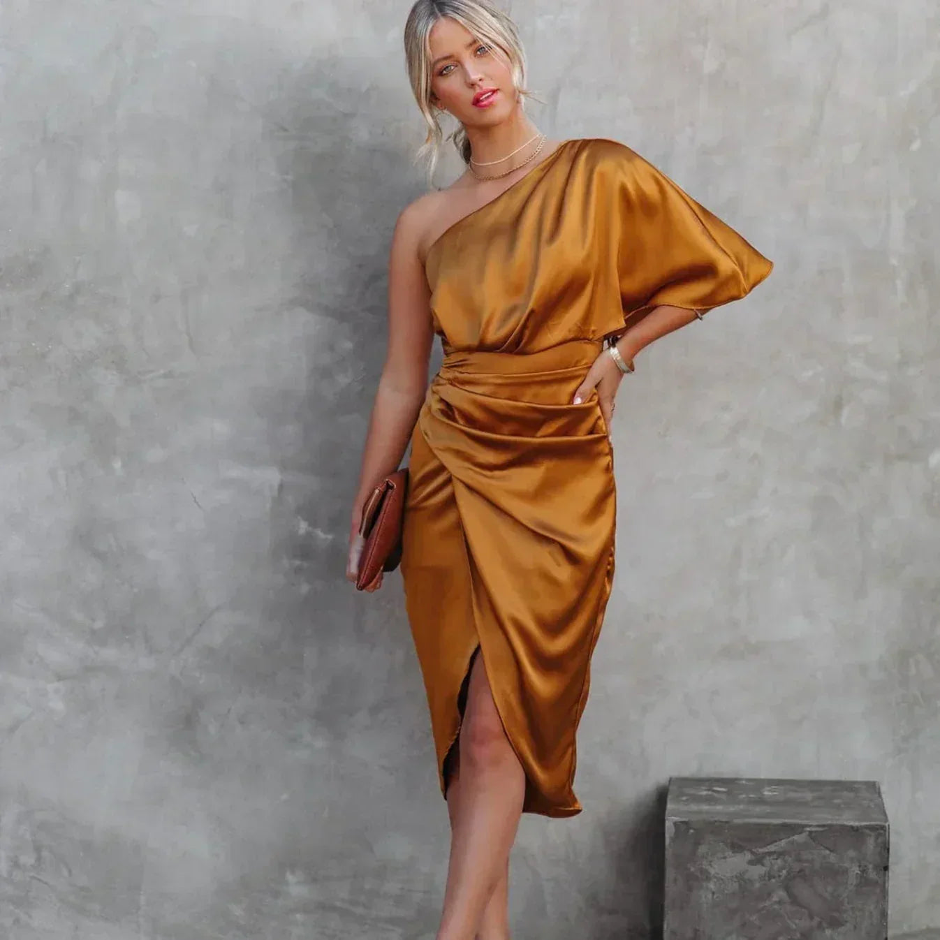 Damen One-Shoulder-Minikleid Wickelstil