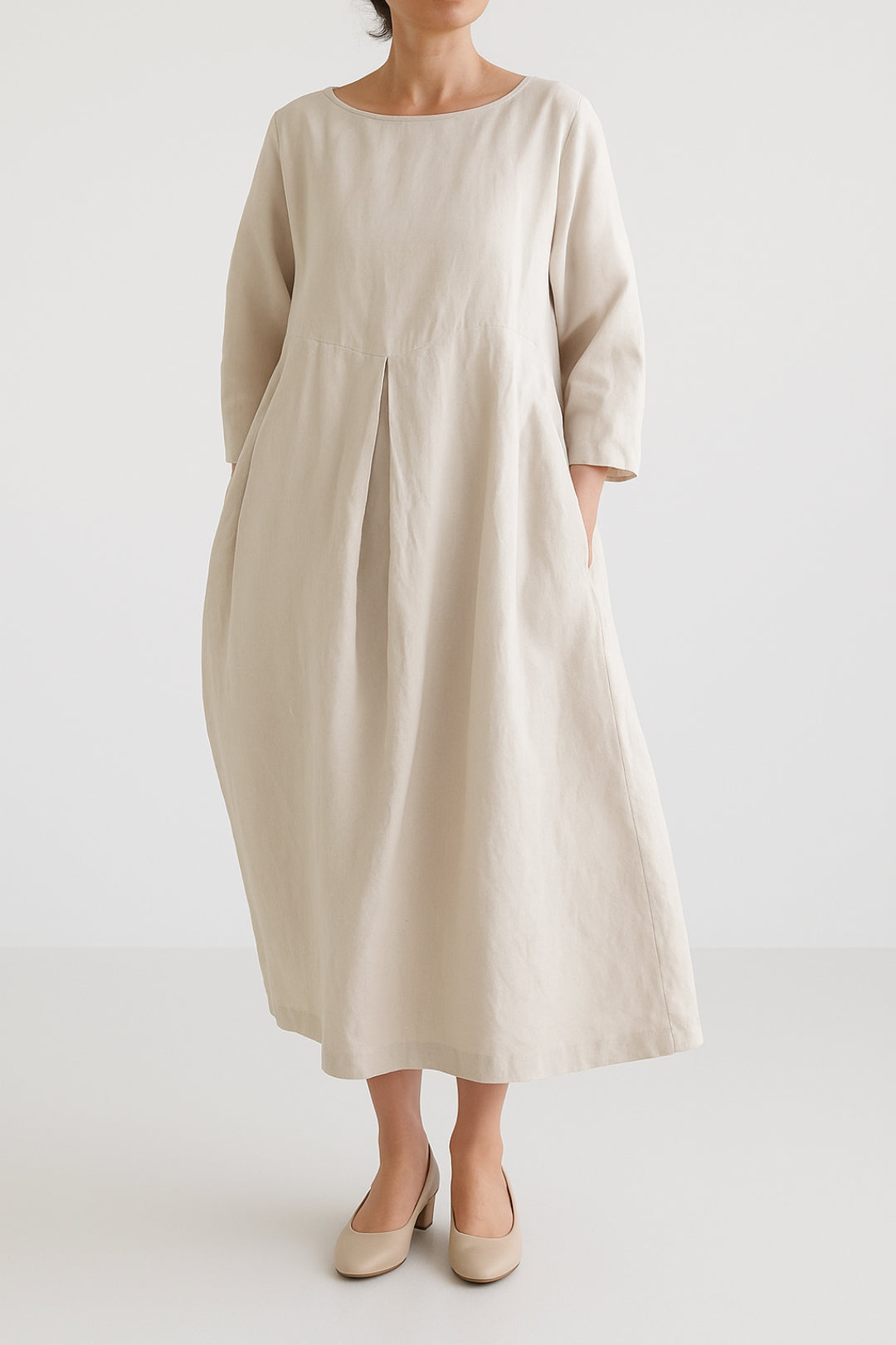 Damen Midikleid Vorderfalten Lässig