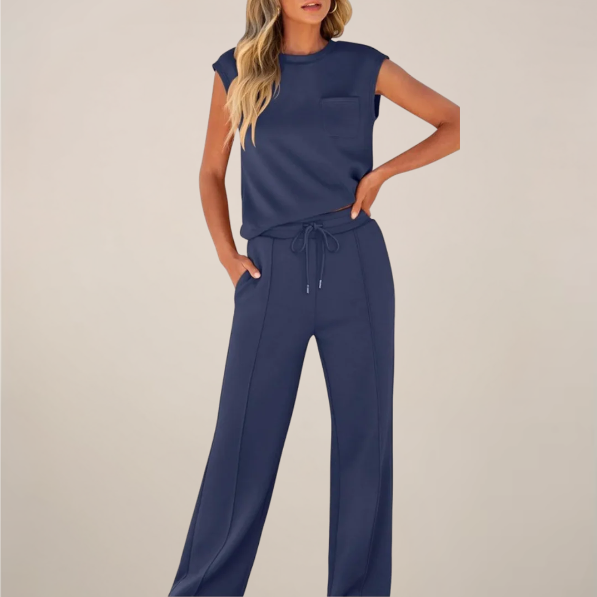 Damen Ärmelloses Mit Kordelzug Hose Set