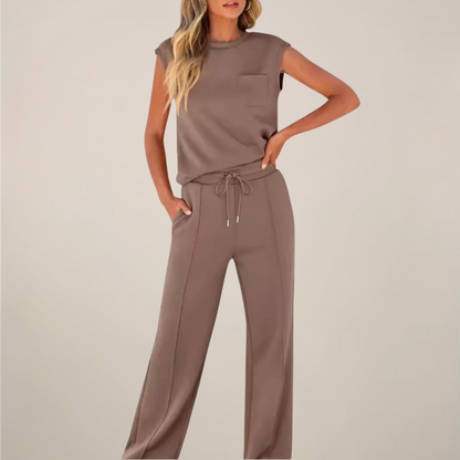 Damen Ärmelloses Mit Kordelzug Hose Set
