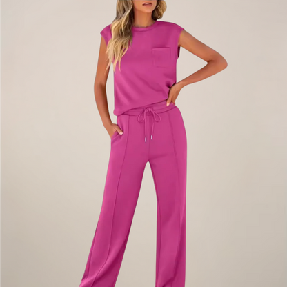 Damen Ärmelloses Mit Kordelzug Hose Set