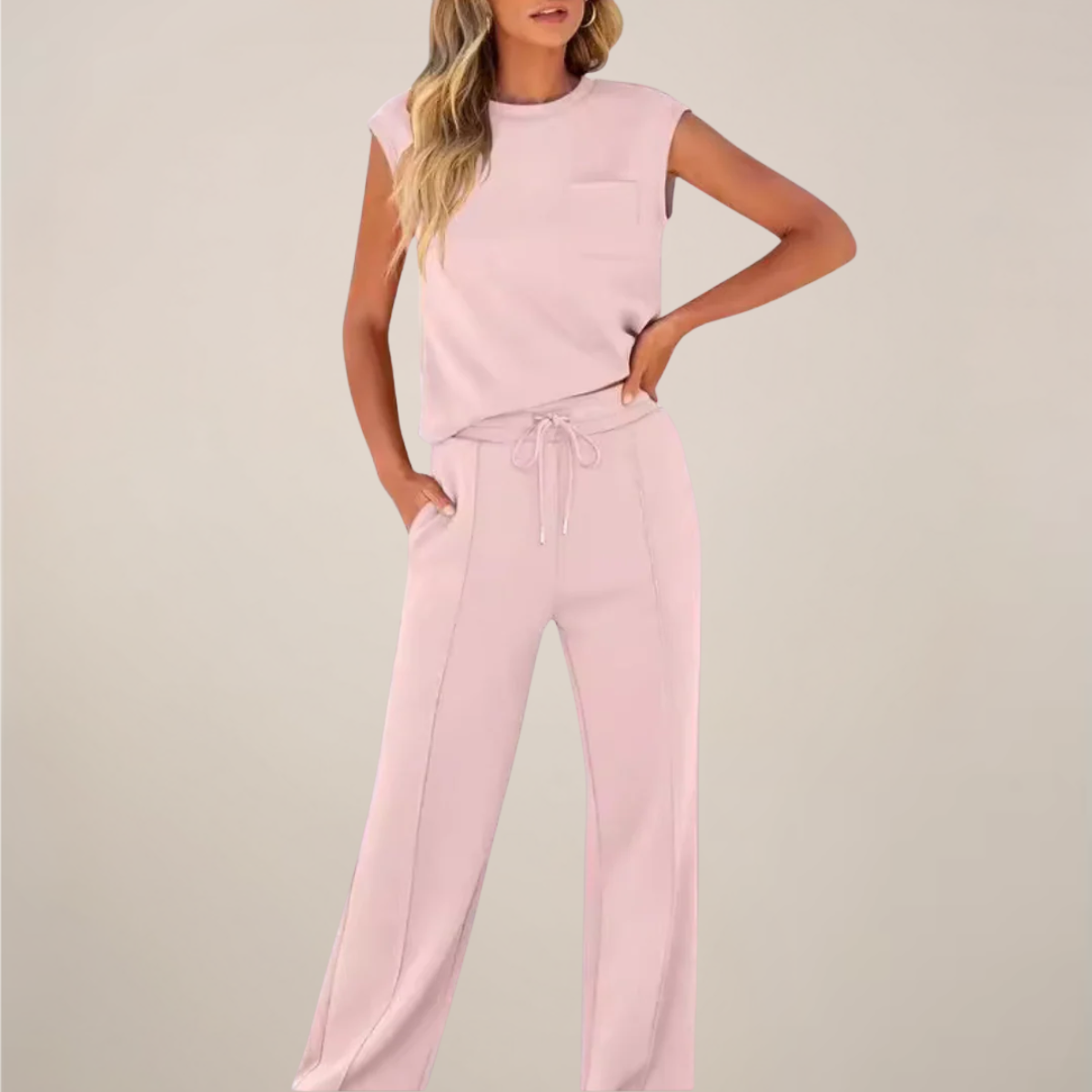 Damen Ärmelloses Mit Kordelzug Hose Set