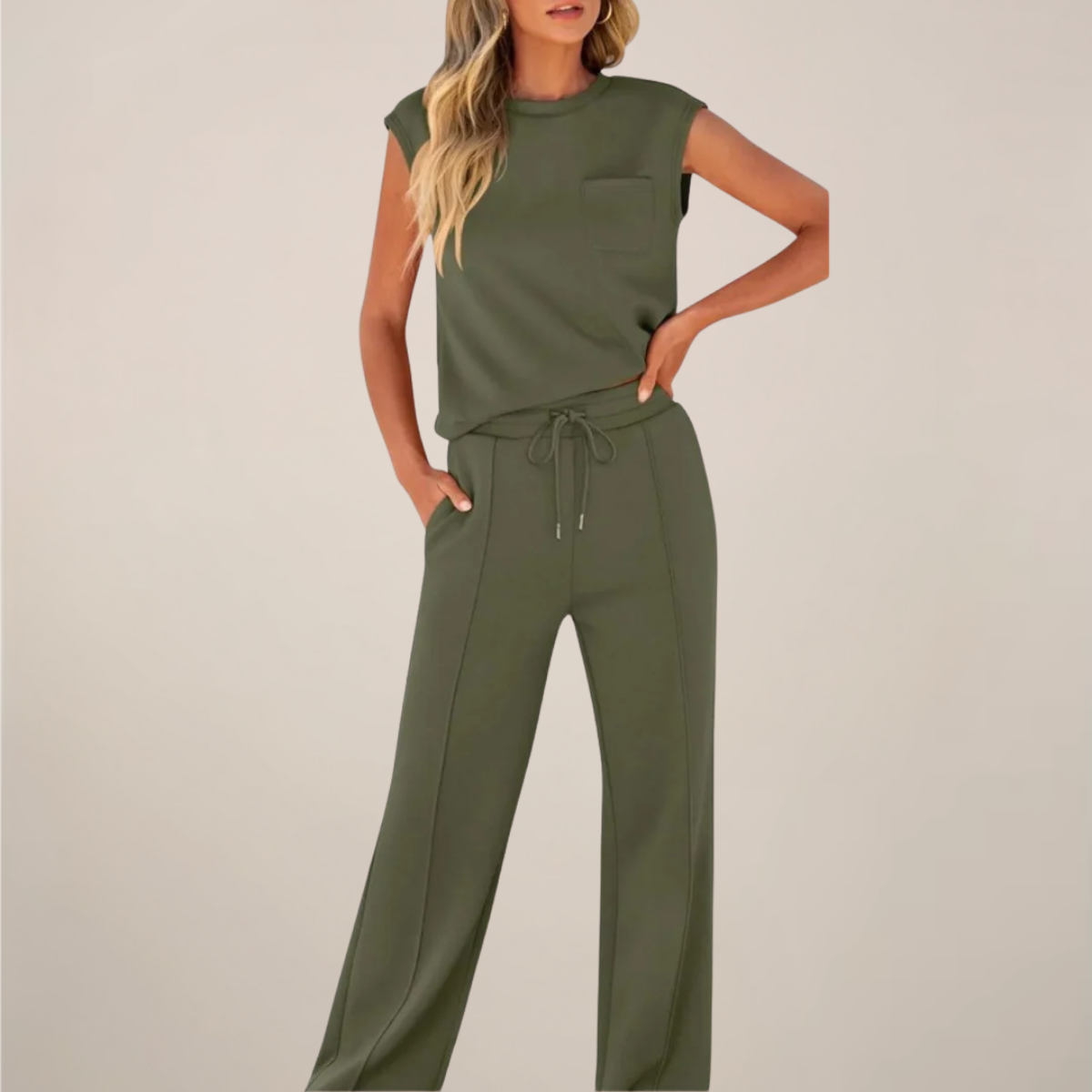 Damen Ärmelloses Mit Kordelzug Hose Set