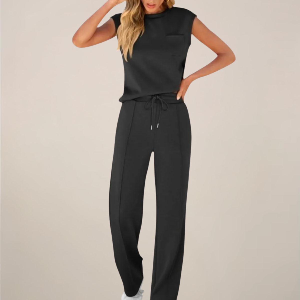 Damen Ärmelloses Mit Kordelzug Hose Set - Norvielle