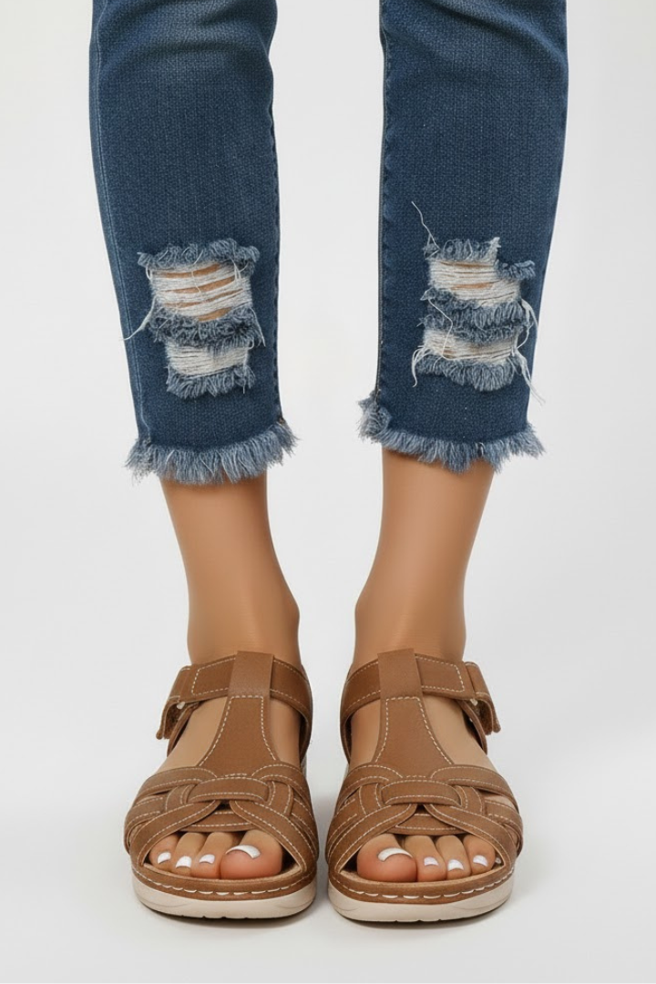 Damen Retro-Riemchensandalen Schnallenverschluss