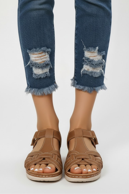 Damen Retro-Riemchensandalen Schnallenverschluss
