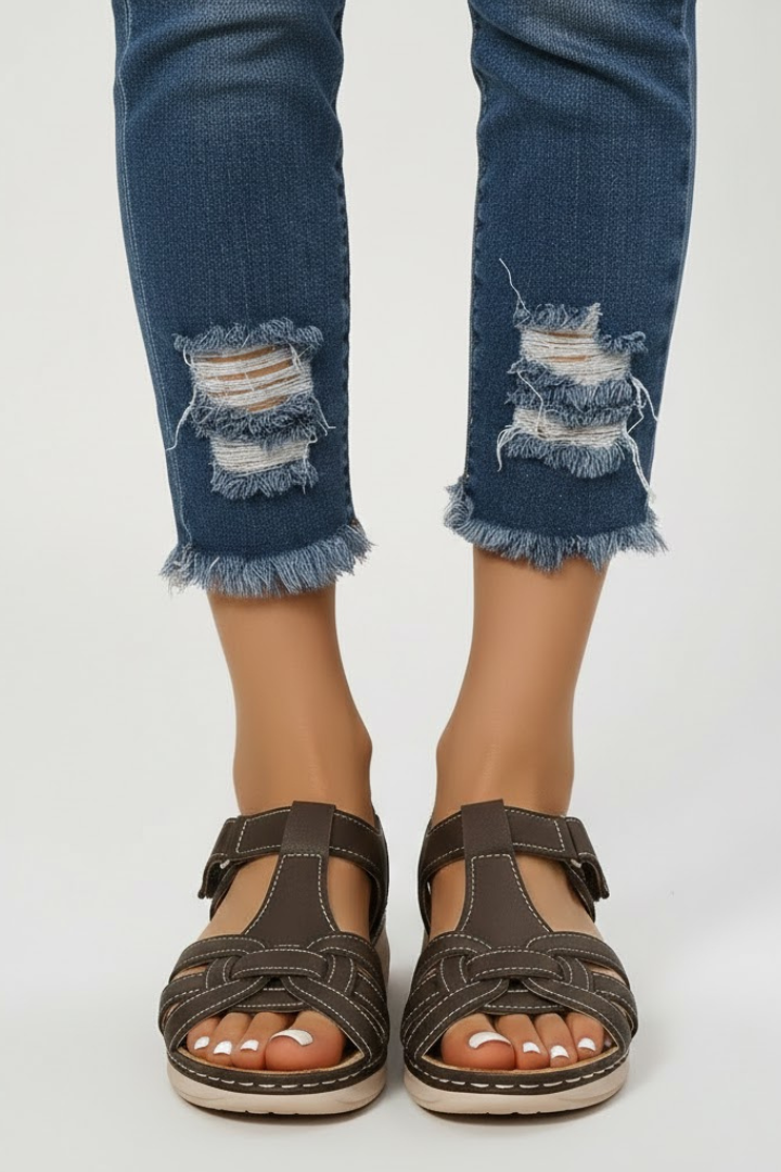 Damen Retro-Riemchensandalen Schnallenverschluss