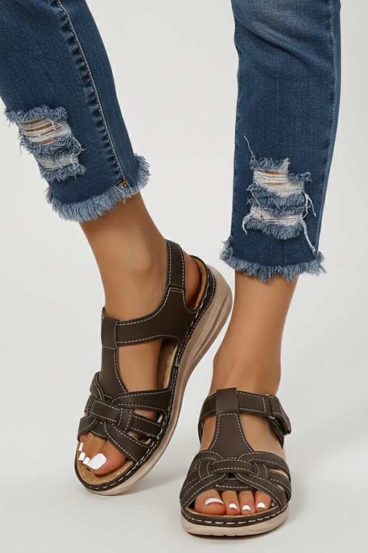Damen Retro-Riemchensandalen Schnallenverschluss
