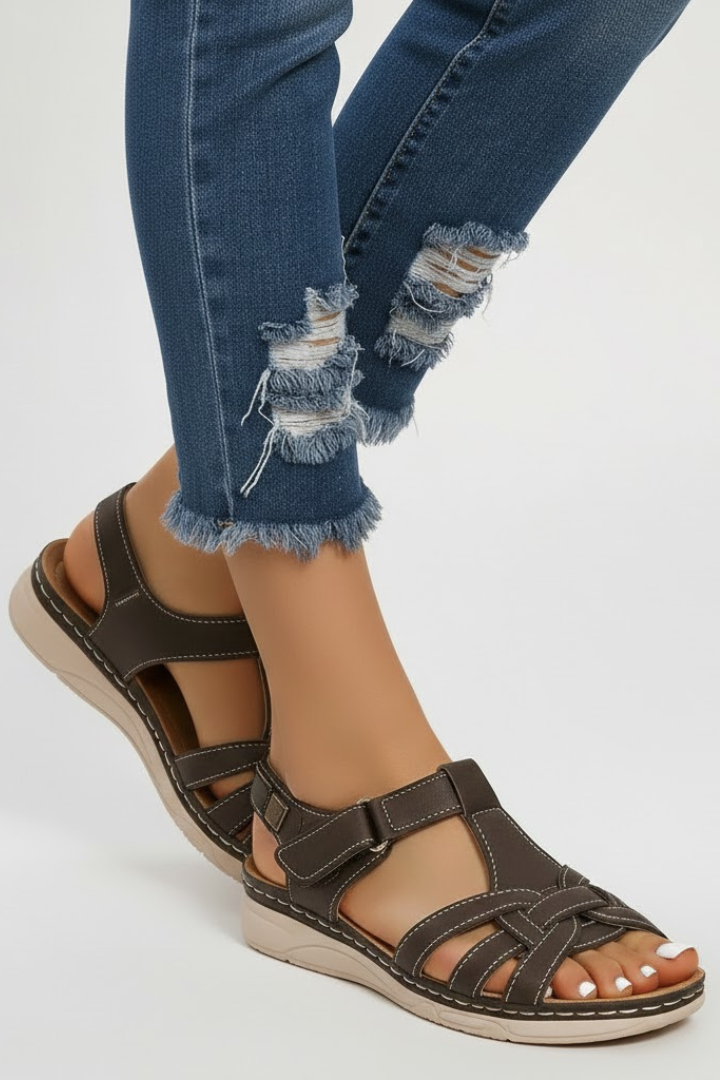 Damen Retro-Riemchensandalen Schnallenverschluss