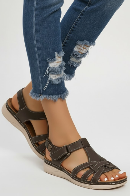Damen Retro-Riemchensandalen Schnallenverschluss