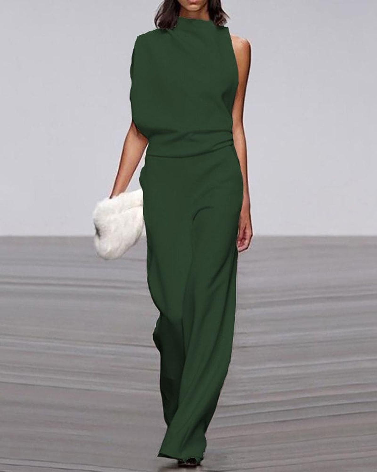 Viviane Damen Ein Schulter Jumpsuit Weites Bein