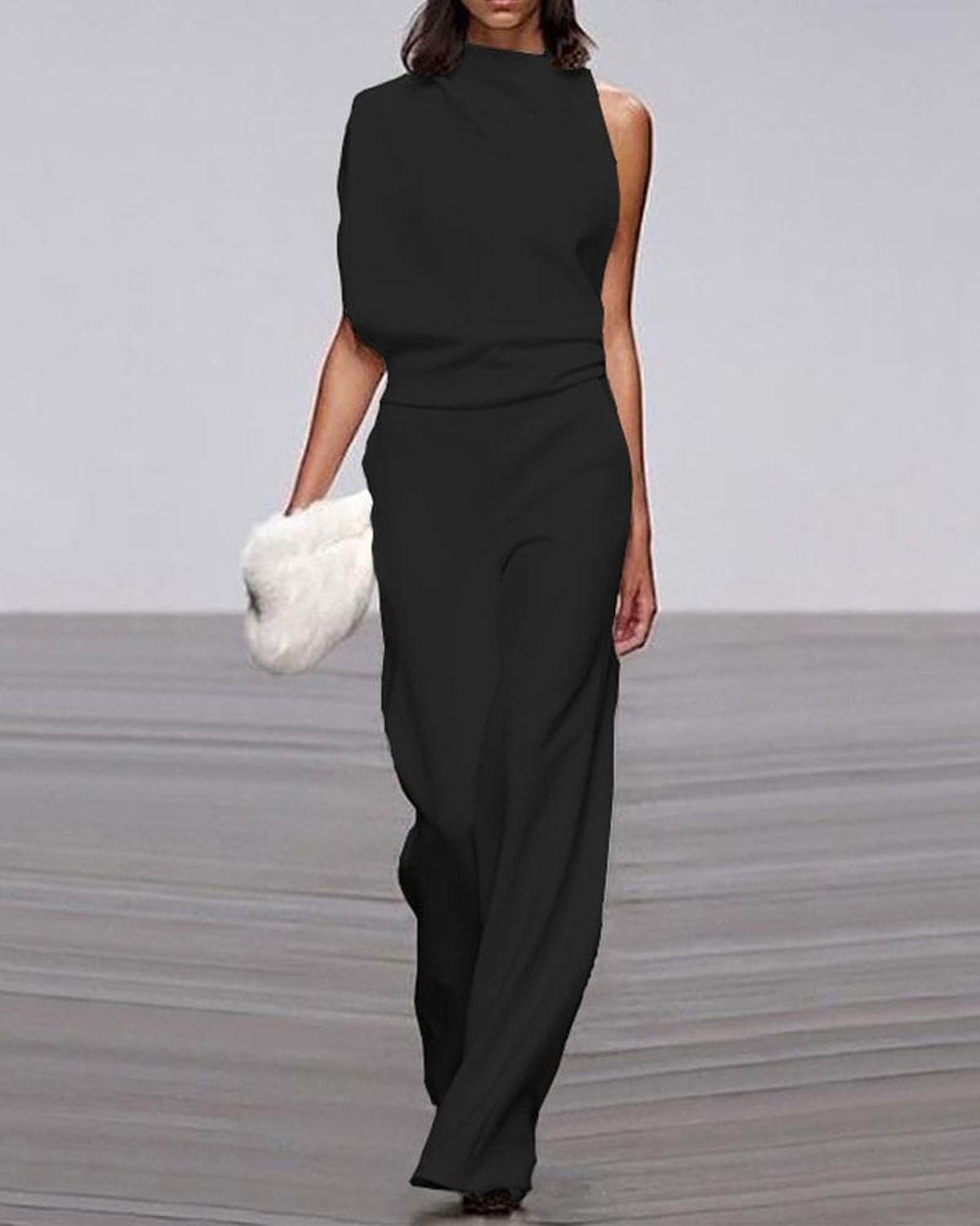 Viviane Damen Ein Schulter Jumpsuit Weites Bein