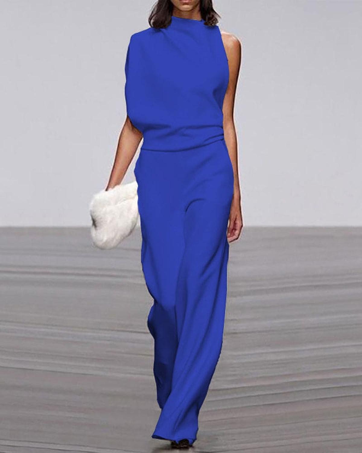 Viviane Damen Ein Schulter Jumpsuit Weites Bein