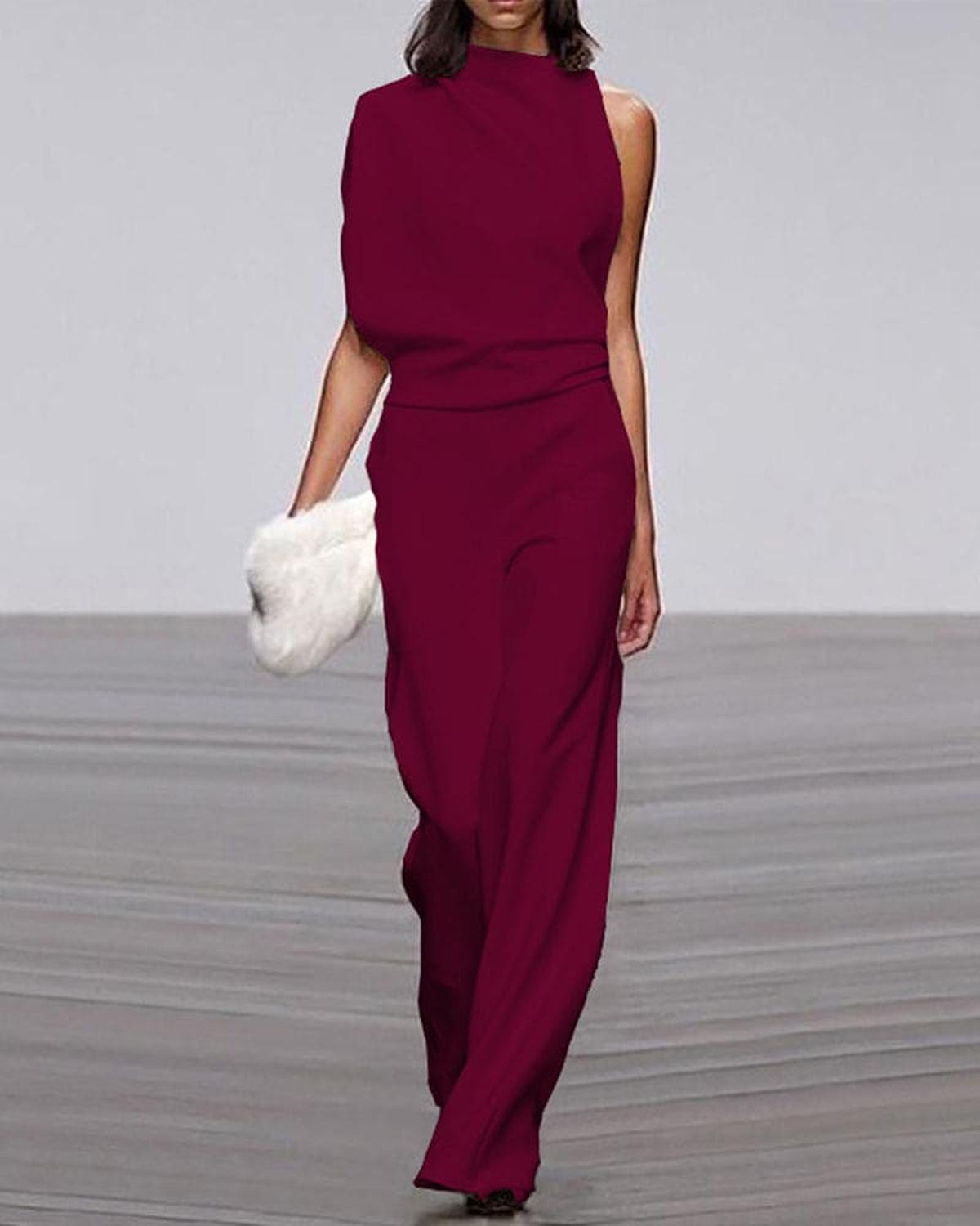 Viviane Damen Ein Schulter Jumpsuit Weites Bein