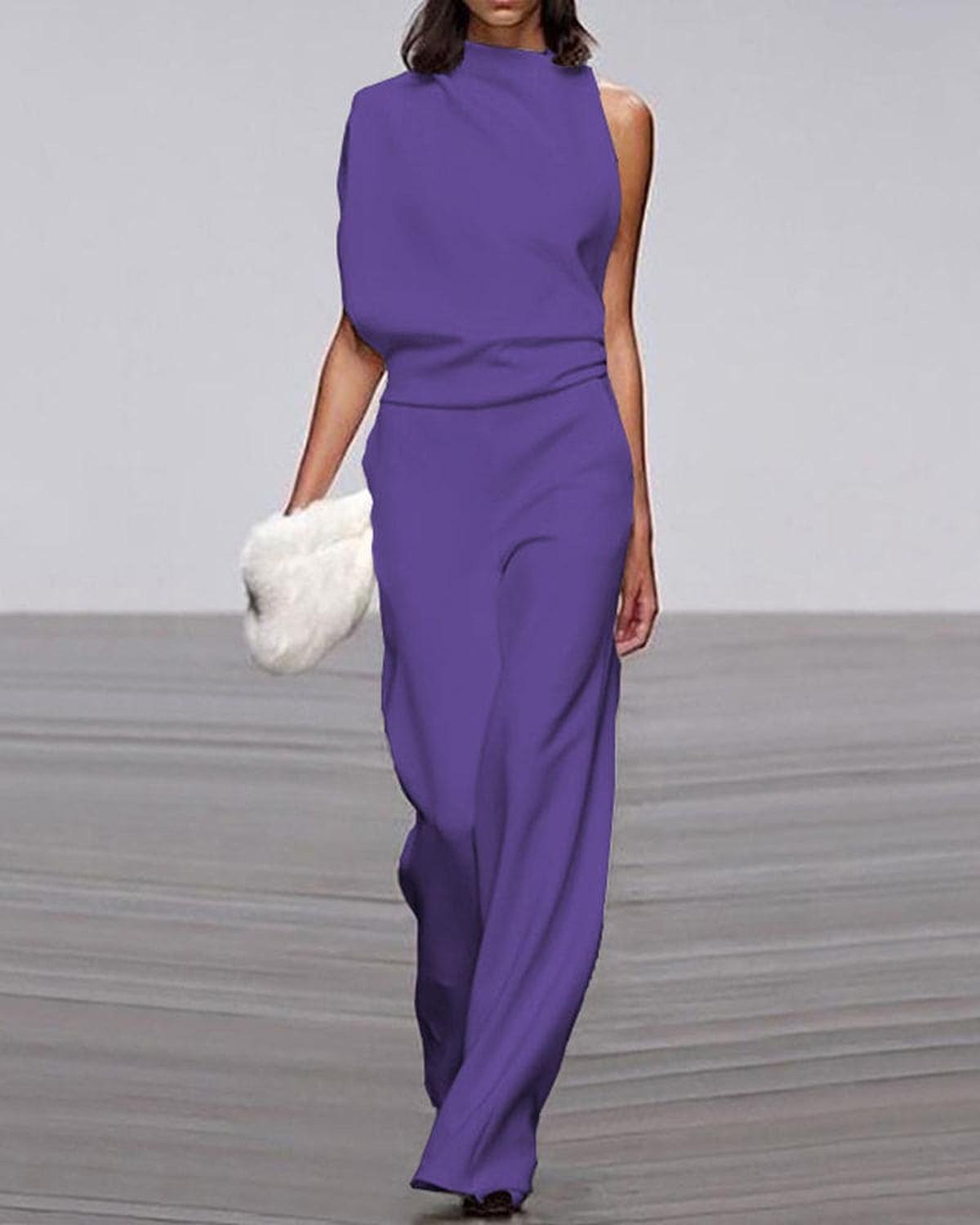 Viviane Damen Ein Schulter Jumpsuit Weites Bein