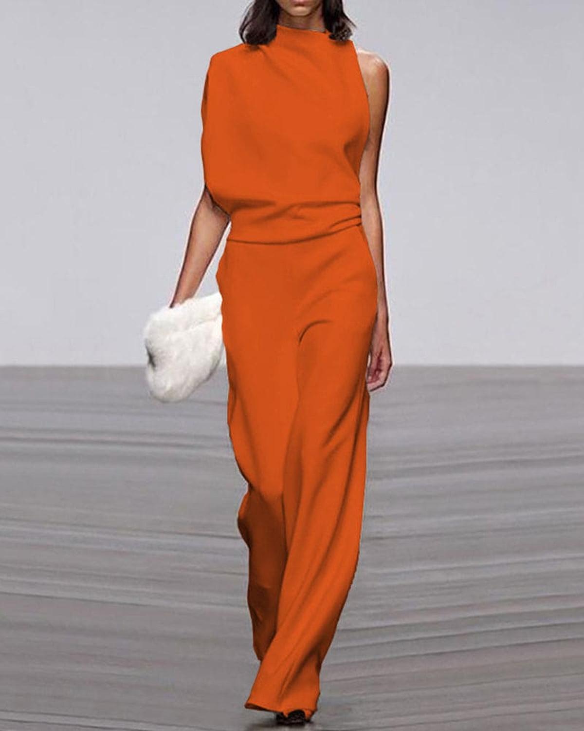 Viviane Damen Ein Schulter Jumpsuit Weites Bein